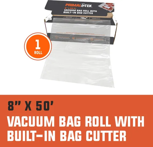 Vista 2 de Rollo de bolsa de vacío de 8 pulgadas x 50 pies con cortador de bolsas integrado, fácil de usar para conservación de alimentos, apto