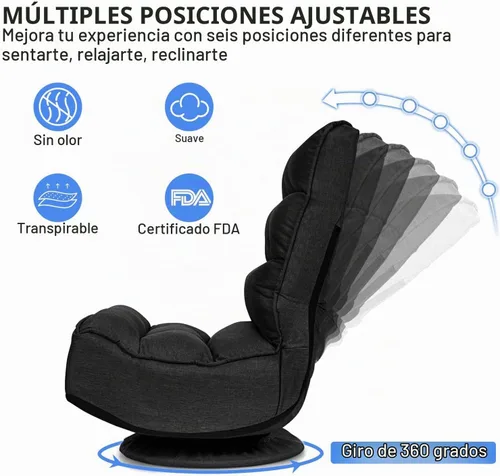 Vista 5 de ERGOMASTER Silla plegable reclinable para juegos con giro de 360 grados, 5 posiciones ajustables (negro)