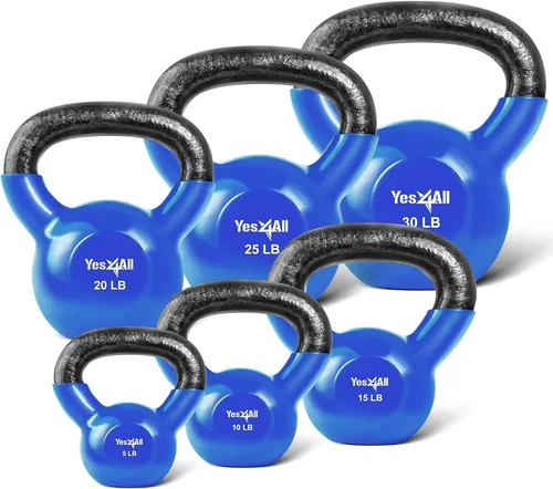 Vista 13 de Yes4All - Juego de pesas rusas recubiertas de vinilo, set combinado para entrenamiento corporal completo, fuerza de agarre, flexiones y ejercicios