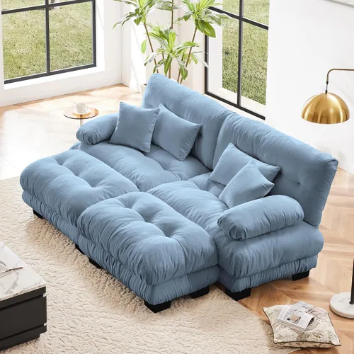 Vista 15 de Otomana beige para sofá modular modular, sofá individual, asiento otomano para sofá modular convertible, sofás de terciopelo para sala de estar
