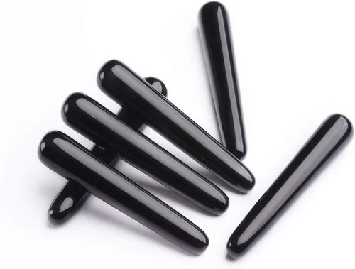Vista 6 de AMOYSTONE Varita de cristal de obsidiana con piedras preciosas de meditación curativa Varita puntiaguda para masaje, color negro de 4 pulgadas