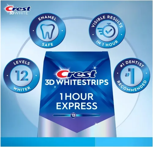 Vista 4 de Crest 3D Whitestrips, 1 Hour Express, kit de tiras blanqueadoras de dientes, 20 tiras (paquete de 10 unidades)
