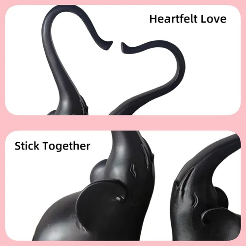 Vista 6 de Estatuas de elefante amoroso, decoración del hogar, pequeñas figuras de elefante negro enamoradas, escultura de elefante, objetos decorativos