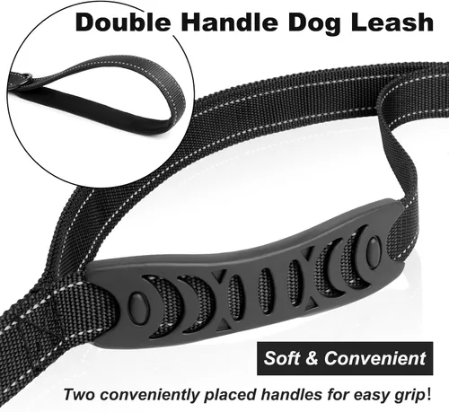 Vista 5 de laqibak - Correa resistente para perro, correa reflectante de doble cara para perro, doble capa gruesa, diseño de mosquetón de seguridad con Negro