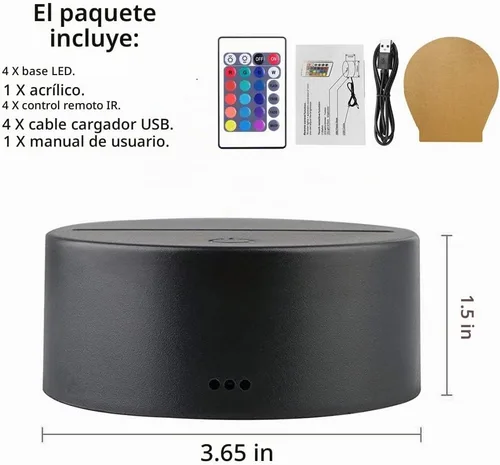 Vista 7 de Paquete de 4 bases de luz LED nocturna 3D, base LED de gran tamaño para acrílico, base de luz LED de 16 colores con control remoto y cable USB
