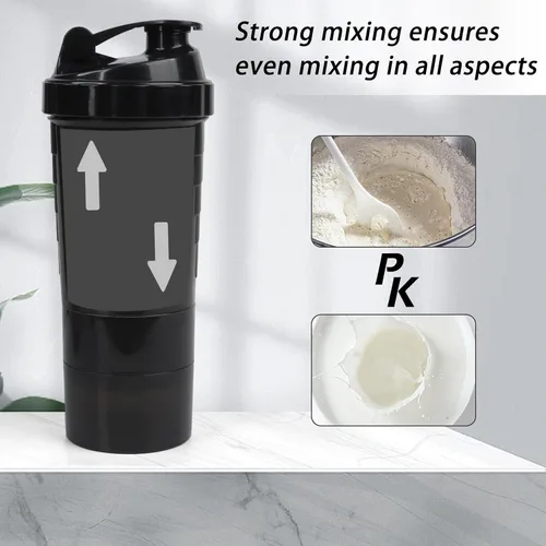 Vista 5 de Botella agitadora - Taza agitadora de proteínas con compartimentos de almacenamiento - Botellas de batido para entrenamiento a prueba de fugas