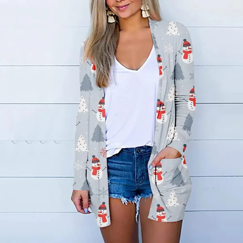 Vista 2 de FQZWONG Cardigan for Women Lightweight 2023 Christmas Outfits Fashion Fall Long Sleeve Tops Casual Open Front Coats Clothes