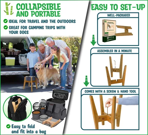Vista 5 de Soporte para cuenco para perros (12 pulgadas de alto), ideal para razas grandes, ajustable de lado, pies inclinados, eleva, eleva los comederos