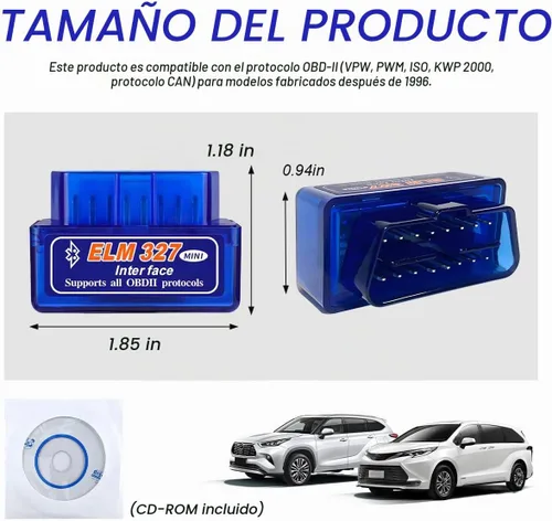 Vista 2 de ELM327 OBDII - Escáner de diagnóstico automático para automóvil, mini interfaz ELM327, lector de código de falla de motor Bluetooth, detector de 1