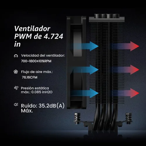 Vista 5 de ID-COOLING SE-214-XT Negro - Enfriador de CPU de diseño completamente negro, 4 tubos de calor de contacto directo, ventilador PWM de 120 mm, sin