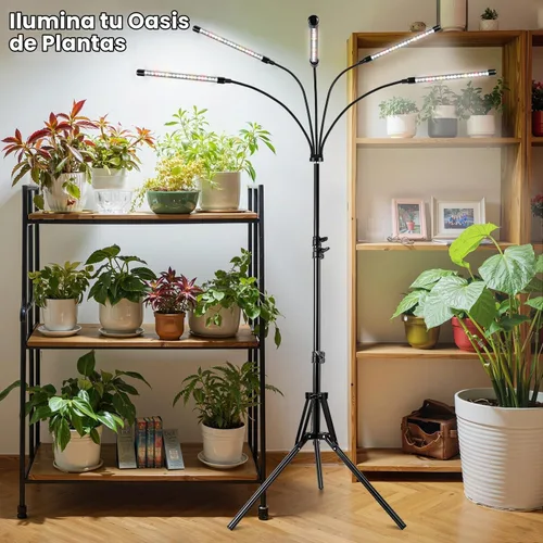 Vista 2 de Garpsen - Luces de cultivo para plantas de interior, 5 cabezales de luz de crecimiento con soporte de trípode