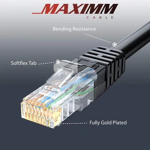 Vista 6 de Maximm Cable Ethernet Cat 6 de 30 pies, cobre 100% puro, cable LAN Cat6, cable de Internet, cable de conexión y cable de red, UTP (negro) de 30 pies