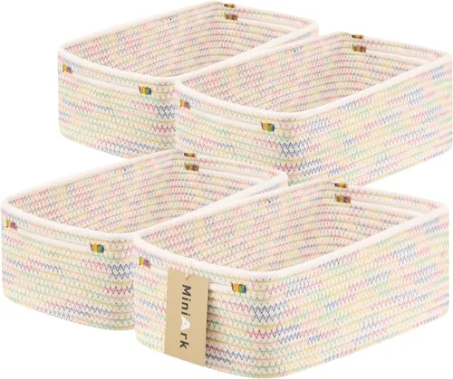 Vista 13 de MiniArk Cestas de almacenamiento pequeñas para organizar Contenedores organizadores de armario Cesta de juguetes para estante Cestas de cuerda