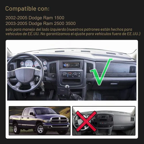 Vista 4 de SPEEDWOW Tapete para cubierta de tablero de instrumentos compatible con Dodge Ram 1500 2002-2005, compatible con Dodge Ram 2500/3500 2003-2005