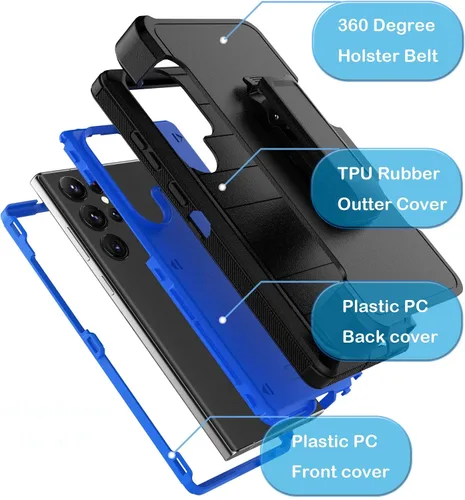 Vista 7 de Funda para Galaxy S23 Ultra Holster Clip de cinturón de bloqueo [grado militar probado en caídas de 12 pies] Funda de cuerpo completo para Samsung
