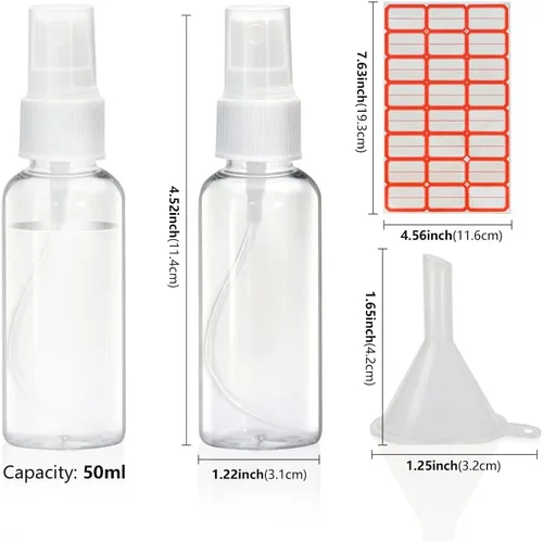 Vista 6 de Mini botellas de spray, botella pequeña de spray de 2 oz/1.7 fl oz, botella de spray de viaje de plástico para líquidos, botellas rociadoras de mano