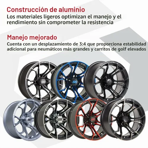 Vista 4 de GTW Spyder - Rueda de aluminio para carrito de golf de 12 pulgadas 12x7 4-4 pernos desplazamiento de 3:4 (azul/negro)