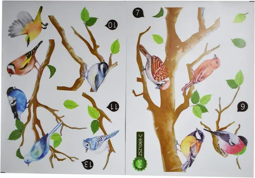 Vista 8 de Maydahui Vinilo adhesivo de pared con diseño de pájaros en ramas de árbol (34 x 34 pulgadas) removible para despegar y pegar, murales artísticos