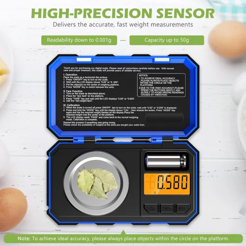Vista 2 de KeeKit Báscula digital de bolsillo, 1.76 oz 0.00 oz, báscula profesional de miligramo, báscula portátil para joyería con peso de calibración de 1.76