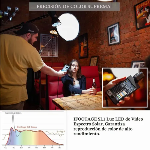 Vista 3 de IFOOTAGE Luz de video LED SL1 220DN, iluminación LED continua con luz diurna de 5600 K, CRI 98+, brillo 42000lux @ 3.3 ft, 8 efectos de luz, control