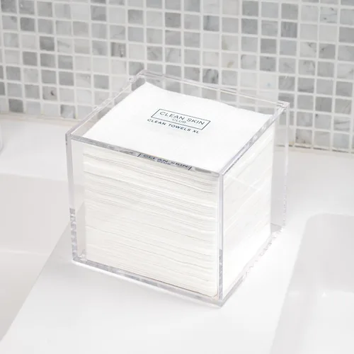Vista 7 de CLEAN SKIN CLUB Caja de acrílico transparente para toallas limpias XL (NO incluidas), contenedor para 50 toallas limpias desechables XL, toallitas