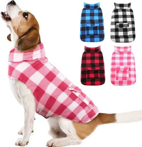 Vista 8 de Kuoser Abrigo de invierno para perro, chaqueta de forro polar resistente al viento, estilo británico, a cuadros, chaleco para clima frío