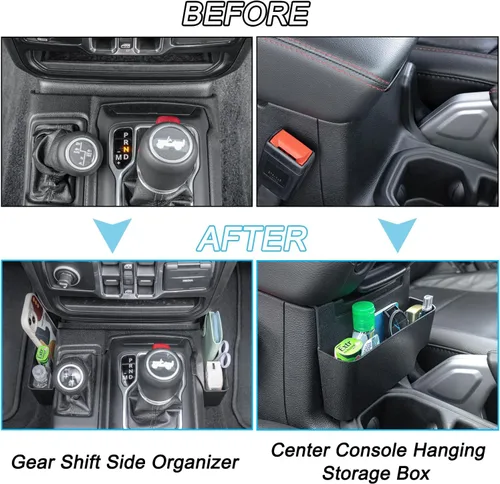 Vista 5 de PIMCAR 3 accesorios interiores compatibles con Jeep Wrangler JL/JLU 2018-2026 y Gladiator JT Truck 2020-2026, incluyendo organizador de consola