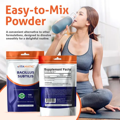 Vista 3 de Vitamatic Bacillus Subtilis Pure Powder - Polvo probiótico - Salud intestinal - 3.53 oz - 100 porciones