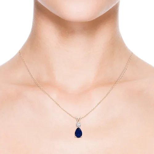 Vista 23 de Angara Colgante de lágrima de zafiro azul natural con diamante en plata/oro macizo de 14 quilates/platino Cumpleaños, compromiso, aniversario