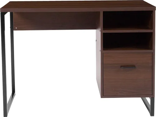 Vista 4 de Flash Furniture Northbrook - Escritorio rústico para computadora con acabado de grano de madera café con marco de metal negro