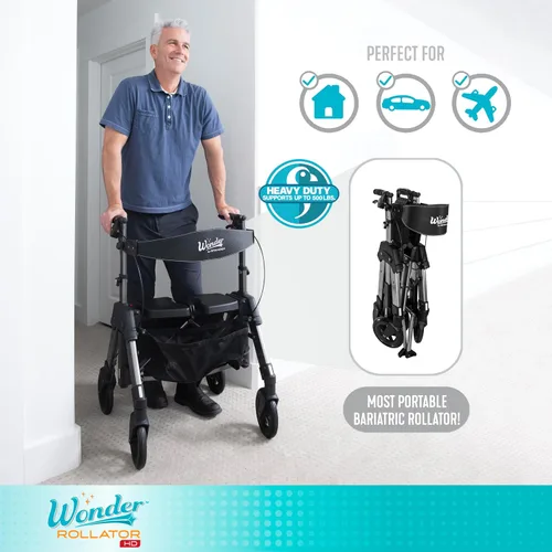 Vista 2 de Stander Rodillo Wonder de alta resistencia, andador plegable resistente para adultos, personas mayores, capacidad de peso de 450 libras, ruedas