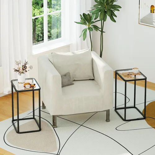 Vista 3 de Garden 4 you Mesa auxiliar de cristal, mesa auxiliar rectangular con marco de metal, moderna mesita de noche para oficina, dormitorio, sala de Negro