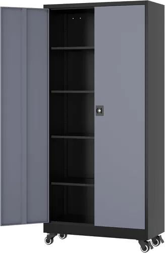 Vista 20 de Fesbos Armario de almacenamiento de metal, archivadores de acero de 36 pulgadas de alto con puertas con cerradura y estantes ajustables, gabinete