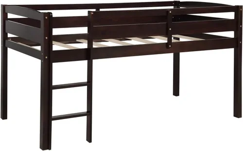 Vista 4 de Merax Junior's - Cama baja tipo loft baja de madera maciza para niños, no necesita somier (espresso)