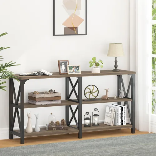 Vista 15 de LVB Mesa de sofá rústica, mesa consola de granja para sala de estar, mesa de entrada de pasillo con almacenamiento, mesa de entrada para vestíbulo