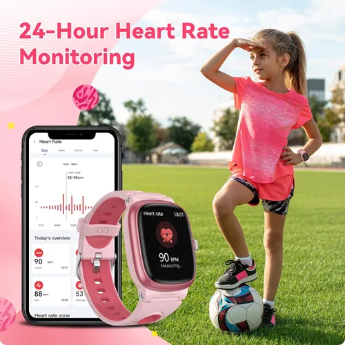 Vista 7 de Reloj inteligente para niños con monitor de ritmo cardíaco y sueño, juegos/alarma/reloj inteligente resistente al agua IP68 para niños, podómetro