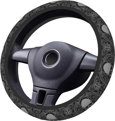 Vista 3 de Funda de volante retro con diseño de calavera para mujeres, hombres y niñas, accesorios para automóvil, decoración, antideslizante, de neopreno, 15