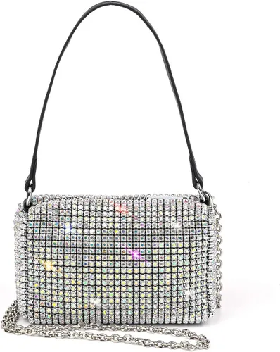 Vista 11 de Bolso de mano de noche con cristales brillantes para mujeres y niñas, bolso cruzado brillante para boda, graduación, fiesta, club, bolsos de mano