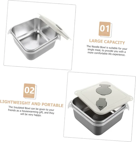 Vista 3 de UPKOCH Tazón de fideos instantáneos con tapa, loncheras cuadradas para ramen con tapa, cuencos con tapas, cuenco de fideos antiquemaduras, cuencos