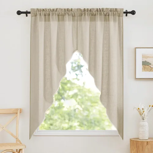 Vista 26 de RYB HOME - Cortinas de café de 24 pulgadas de largo, cortinas cortas de lino traslúcidas para ventana pequeña, cortina de media privacidad con Angora