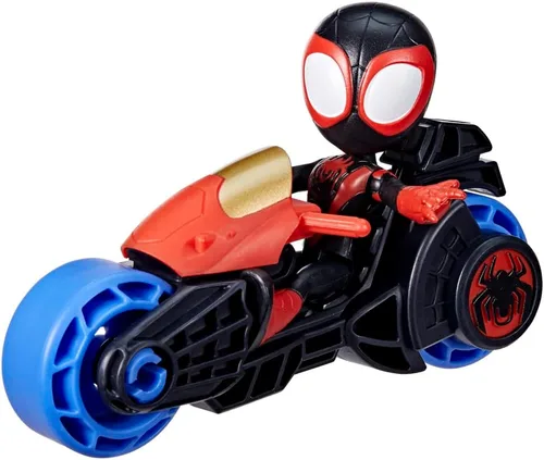 Vista 3 de Spidey y sus increíbles amigos Miles Morales figura de acción con motocicleta de juguete, juguetes preescolares, para niños a partir de 3 años