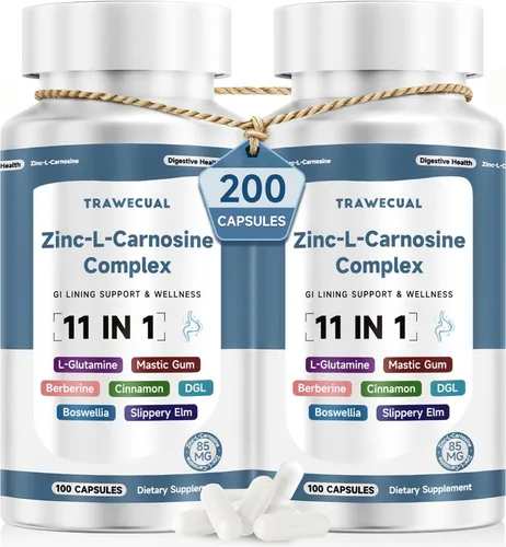 Vista 9 de Zinc L Carnosine Complex 85 mg, suplemento de apoyo para la salud digestiva e intestinal 11 en 1, con mezcla calmante de extracto de hierbas