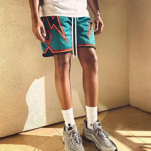 Vista 6 de BOOMLEMON Pantalones cortos de baloncesto para hombre, pantalones cortos de entrenamiento de gimnasio, pantalones cortos deportivos de malla