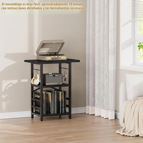 Vista 6 de YAKANJ Soporte para tocadiscos con escritorio extendido, mesa grande para tocadiscos con almacenamiento de vinilo, soporte para tocadiscos