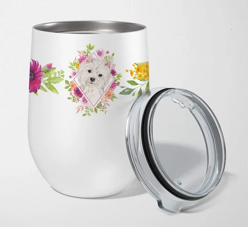 Vista 89 de Caroline's Treasures CK4110TBL12 Afghan Hound Pink Flowers - Vaso de vino aislado de acero inoxidable de 12 onzas con tapa, bonita taza de viaje