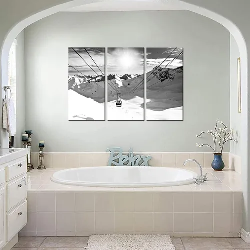 Vista 3 de Biuteawal 3 piezas de arte de pared de invierno en blanco y negro para remonte al sol, imágenes en lienzo, pintura de paisaje de montaña de nieve