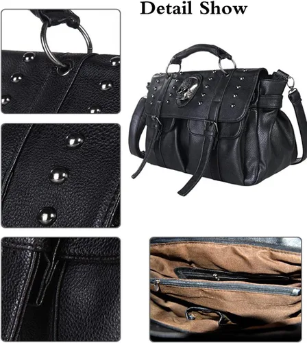 Vista 4 de Fivelove - Bolso de hombro con asa superior para mujer, con remache, tamaño mediano, bolso de mano