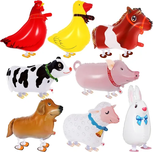 Vista 10 de 6 globos de animales que caminan, globos de animales de granja, globos de Mylar de aluminio para caminar, decoraciones de cumpleaños de granja