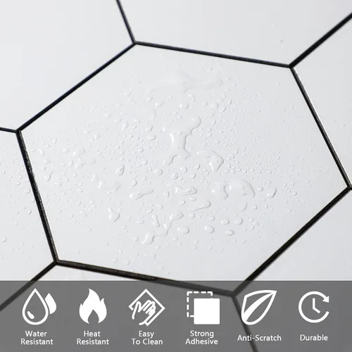 Vista 5 de Protector contra salpicaduras hexagonal blanco de despegar y pegar - Azulejo de pared de cerámica sintética, compuesto de aluminio tipo panal