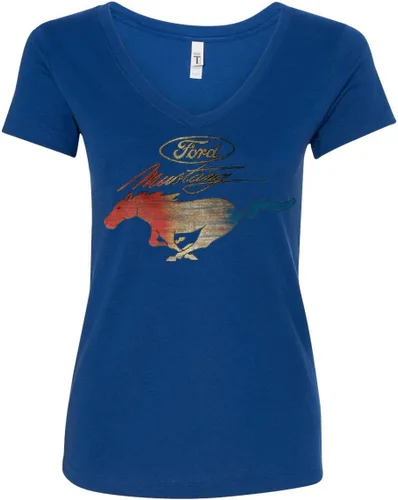 Vista 3 de Ford Mustang Logo Camiseta con cuello en V para mujer GT Shelby Cobra Boss 302 Muscle Tee